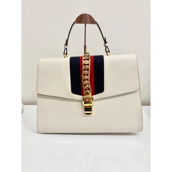 Gucci Large Sylvie 1969 Leather Handbag with Removable Strap White - Picture 3 of 15